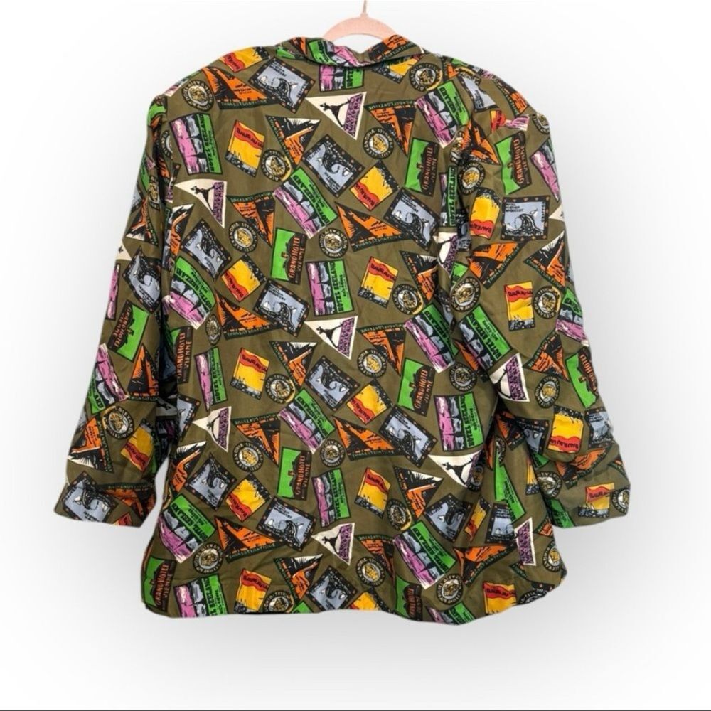 Vintage Carol Horn Workshop 1980s Silk Travel Theme Oversized Blazer – Size 2X - Picture 2 of 6